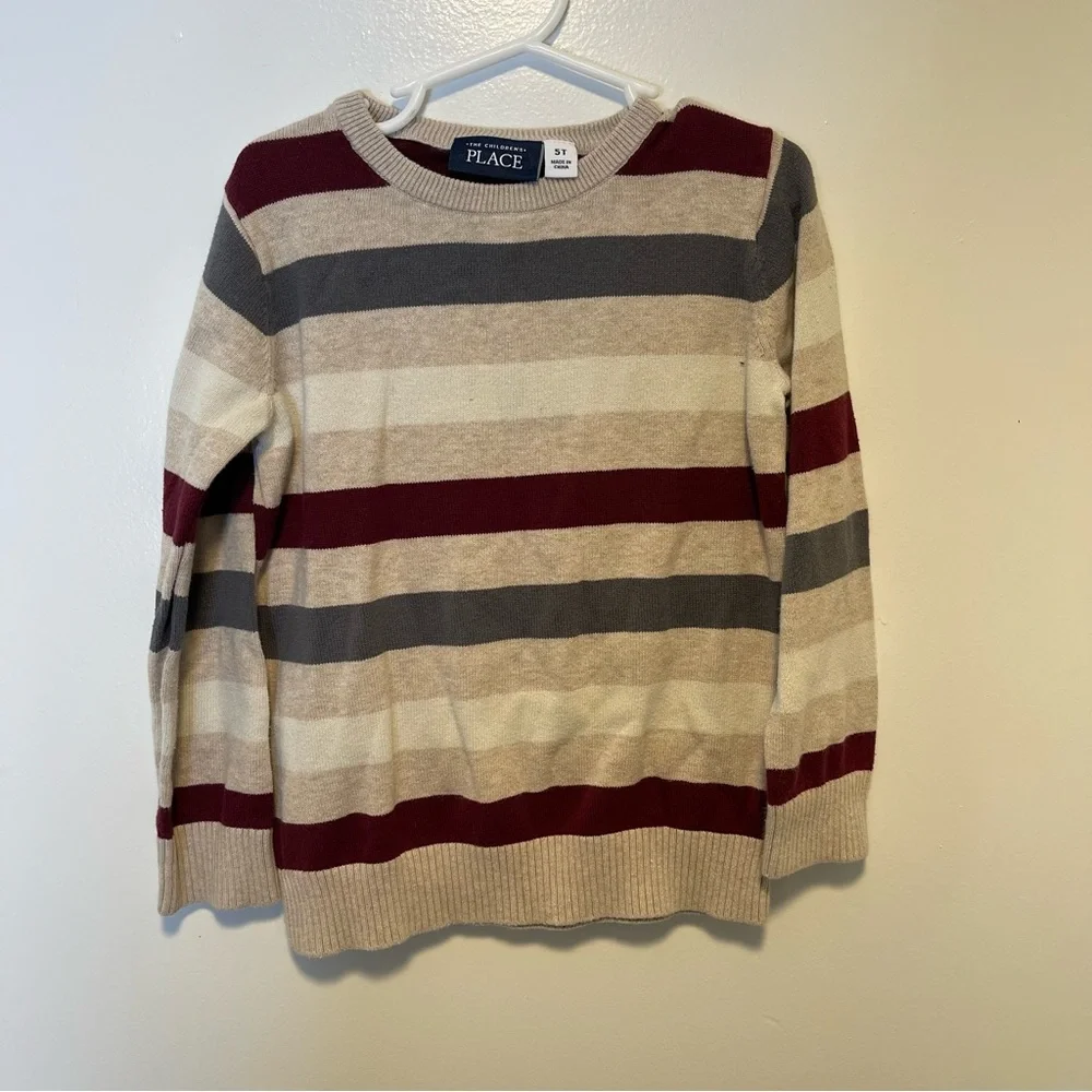 The Children's Place Striped Sweater - Red, Gray, Cream‎ boys size 5T